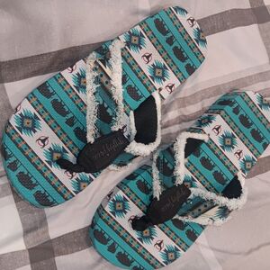 Gypsy Jazz Teal and Black Patterned Sandals